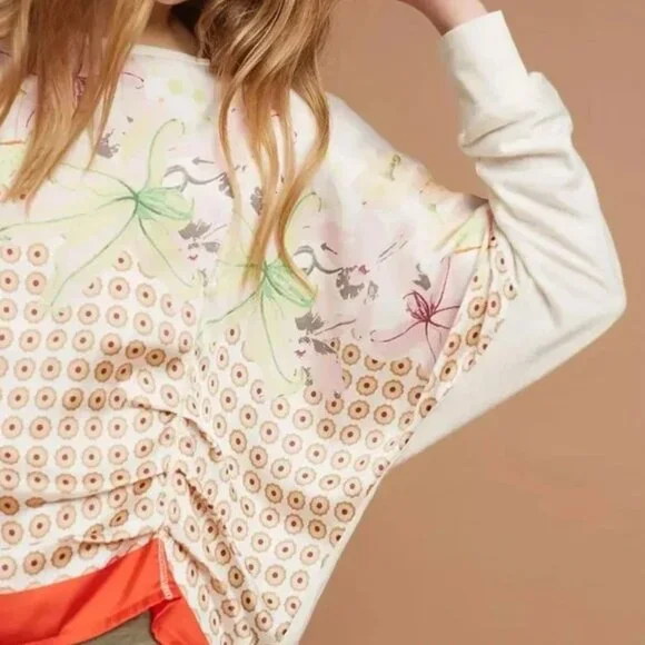 Anthro TINY Floral Ruched Dolman Sleeve Blouse size L - Picture 3 of 15